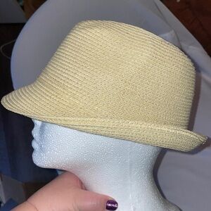 Nine West Straw Fedora Hat with Bead Tassel Charm Details Tan